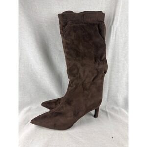 A New Day Womens Brown Faux Suede Slouch Pointed Toe Kitten Heel Boots Size 7.5